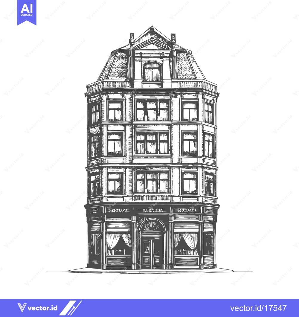 Premium Vector of A detailed drawing of a multi story building with windows
