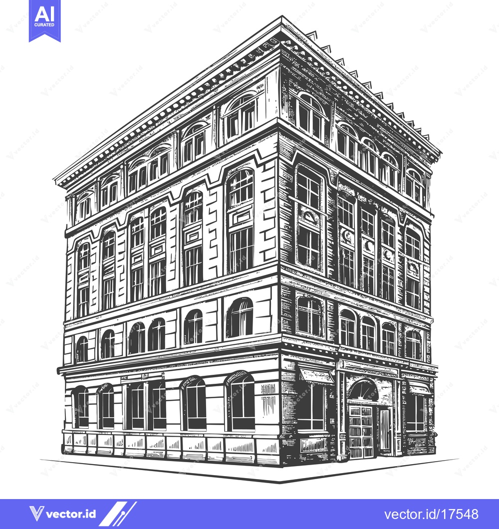 Premium Vector dari An antique building rendered in artistic detail and elevation
