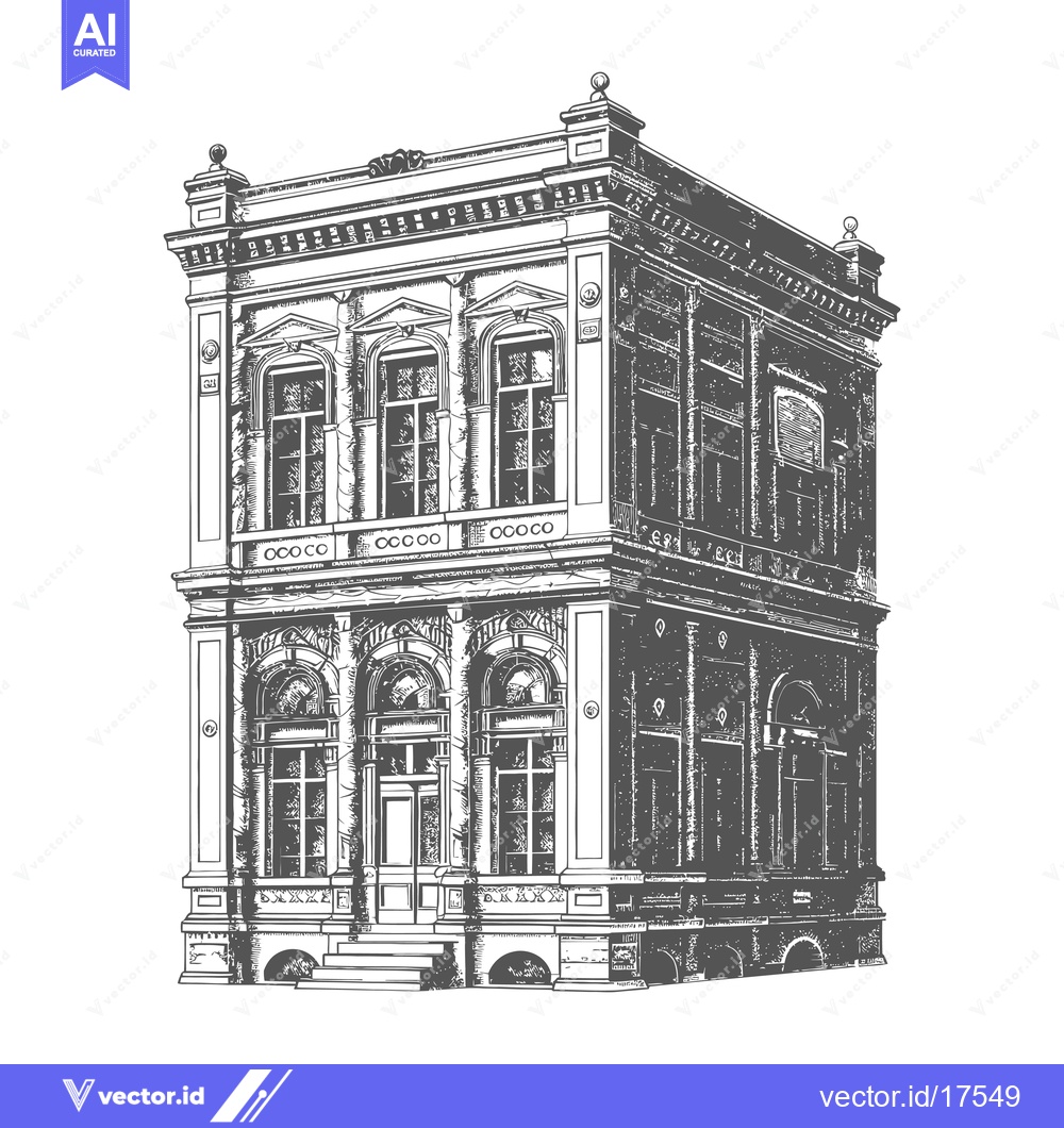 Premium Vector dari A detailed drawing of an antique stone building facade