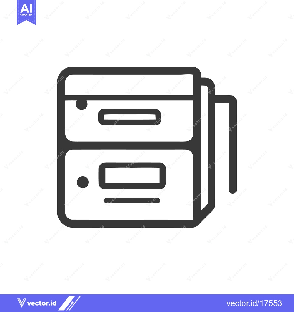 Premium Vector of Minimalist Filing Cabinet Icon with Two Drawers and Documents Stack