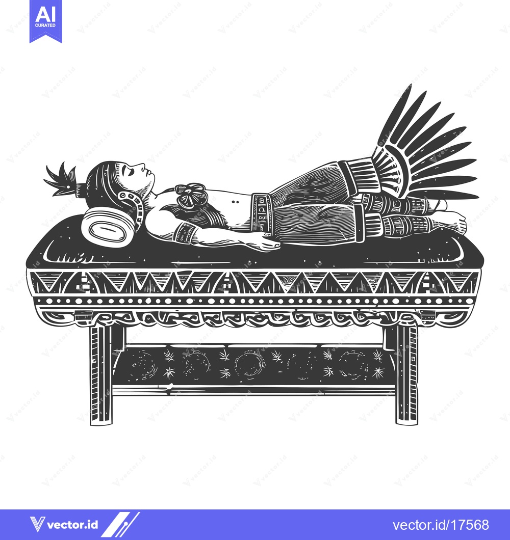 Premium Vector of A Reclining Figure with Feathers on a Decorated Bench