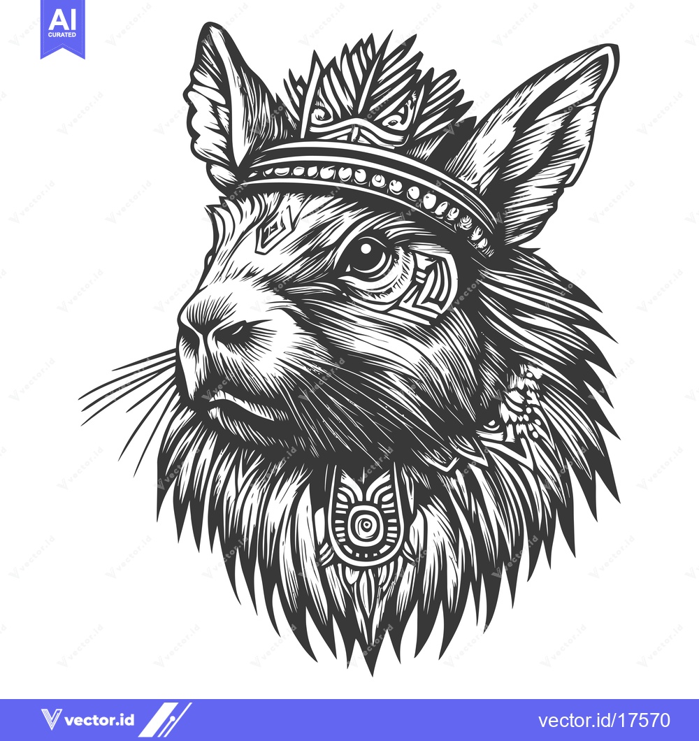 Premium Vector of A regal, stylized illustration of a rabbit's head adorned with a crown