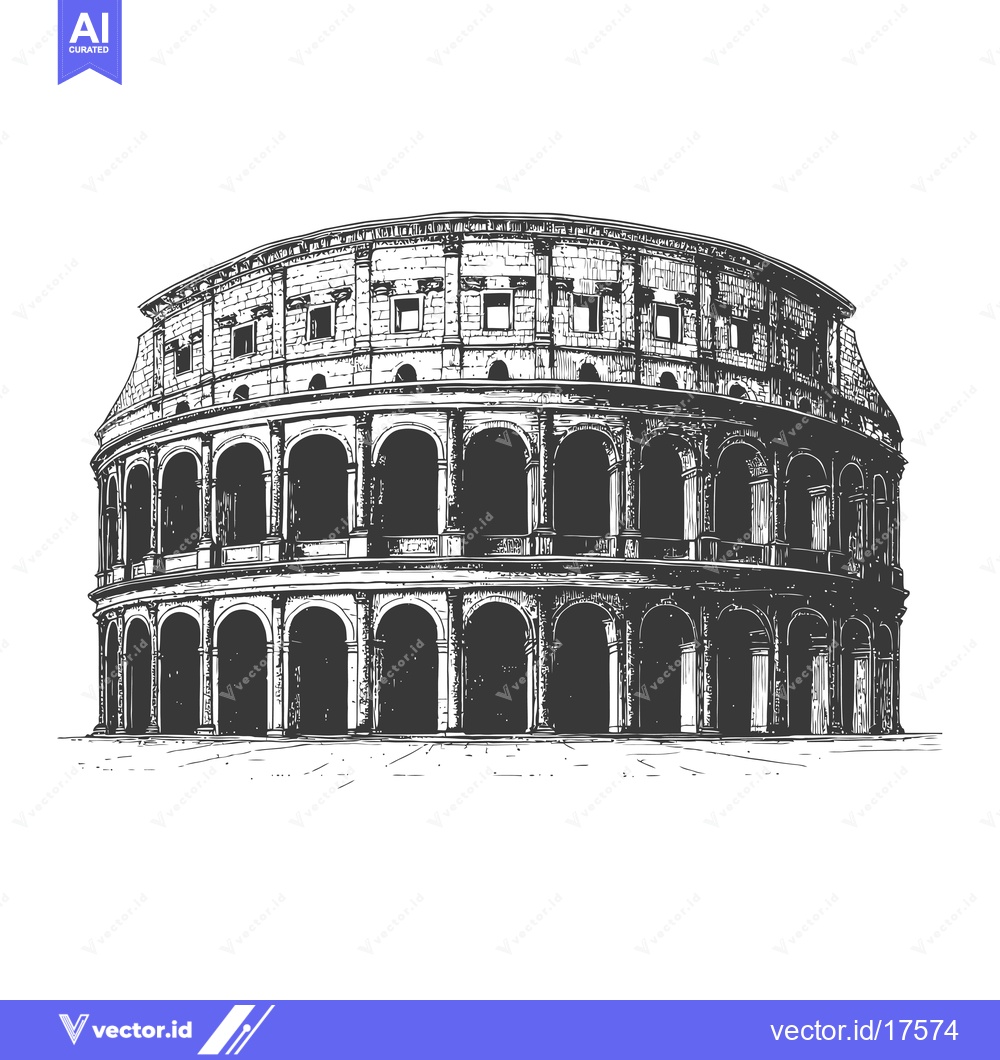 Premium Vector dari Colosseum Illustration Depicting a Roman Colosseum With Arches