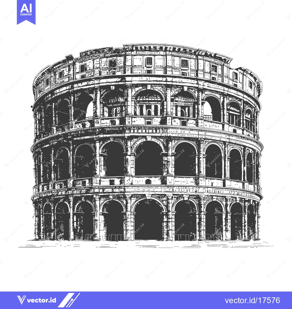Premium Vector dari This Roman Coliseum Illustration Shows a Large Roman Colosseum
