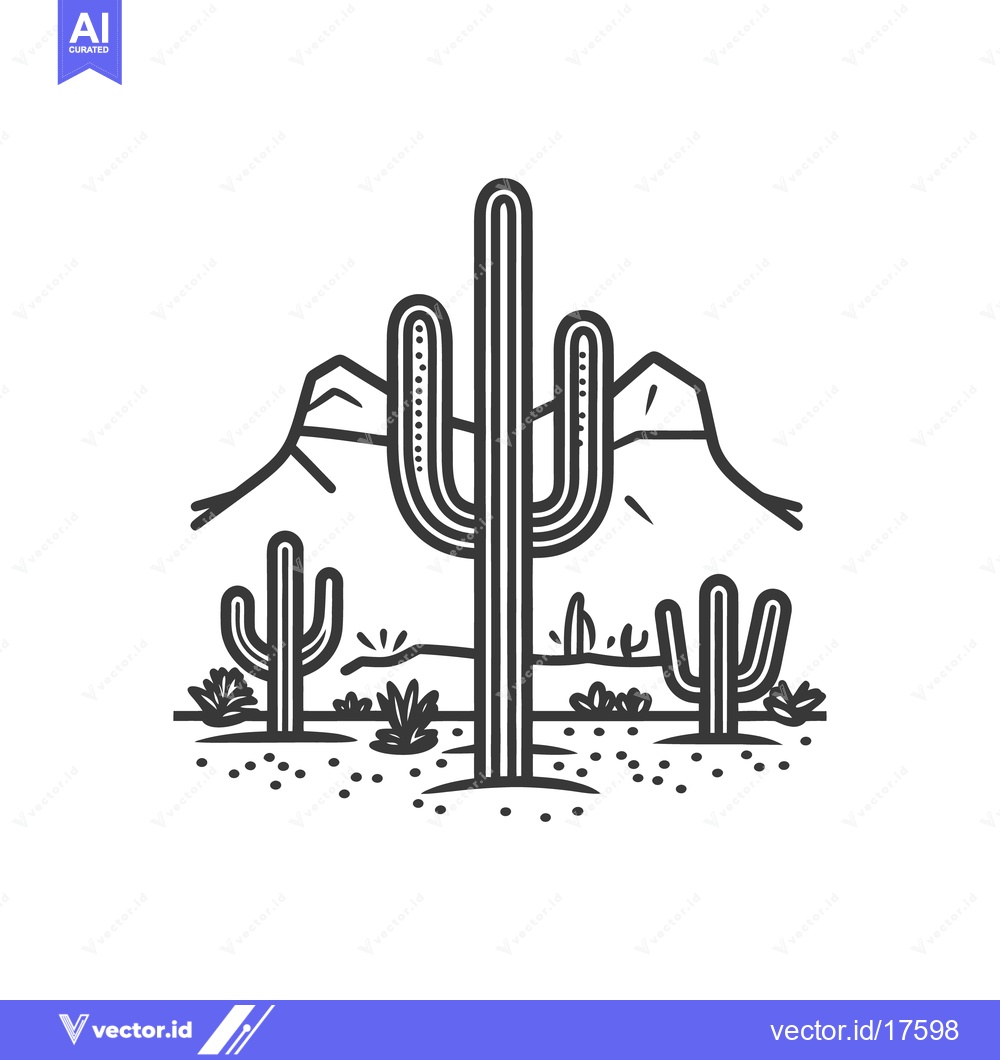 Premium Vector of A detailed monochrome line drawing of a desert landscape