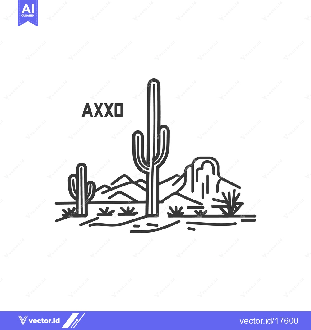 Premium Vector dari Black and white line drawing showing desert scenery with cacti