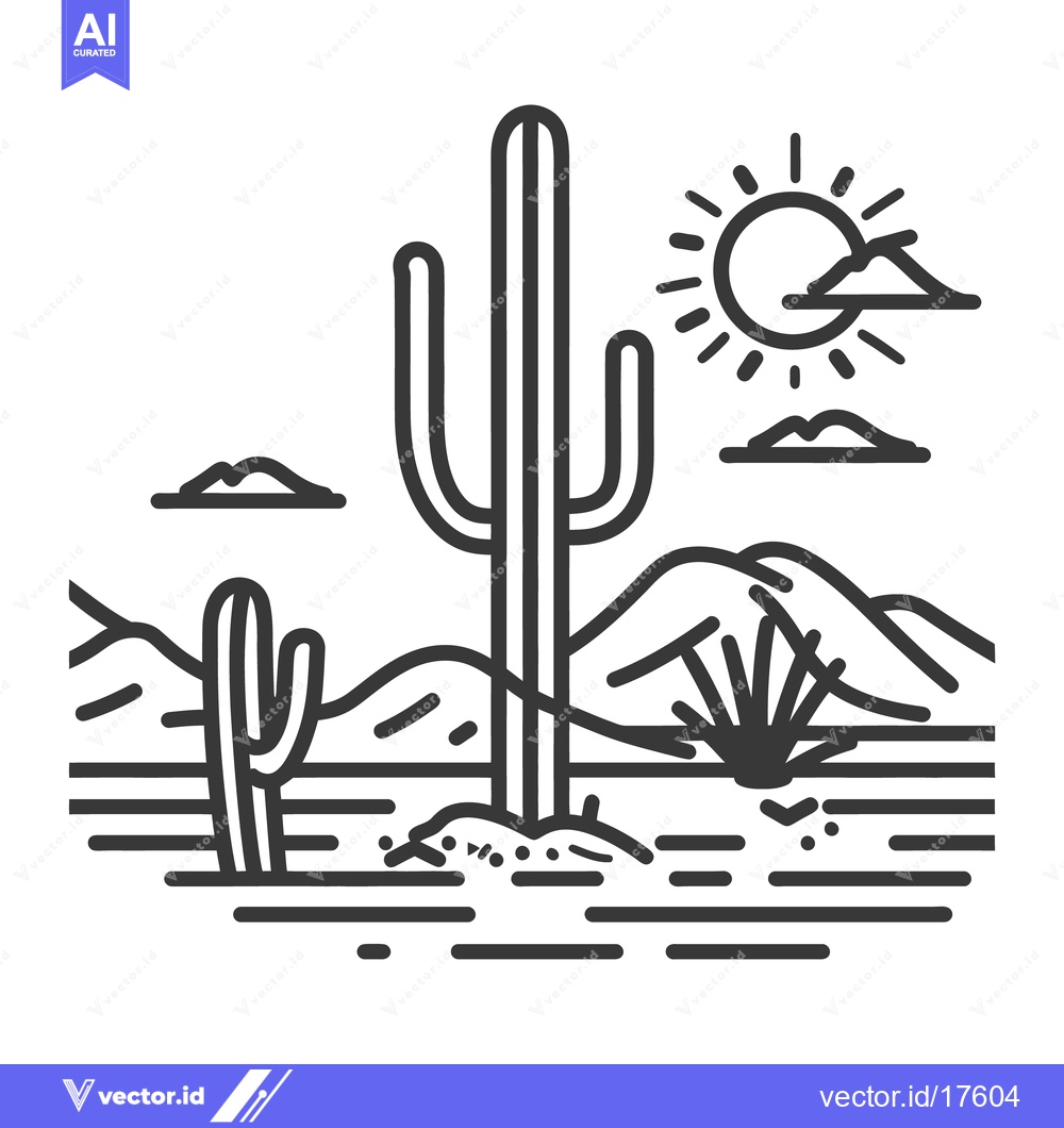 Premium Vector dari Black and white vector illustration of a desert landscape scene