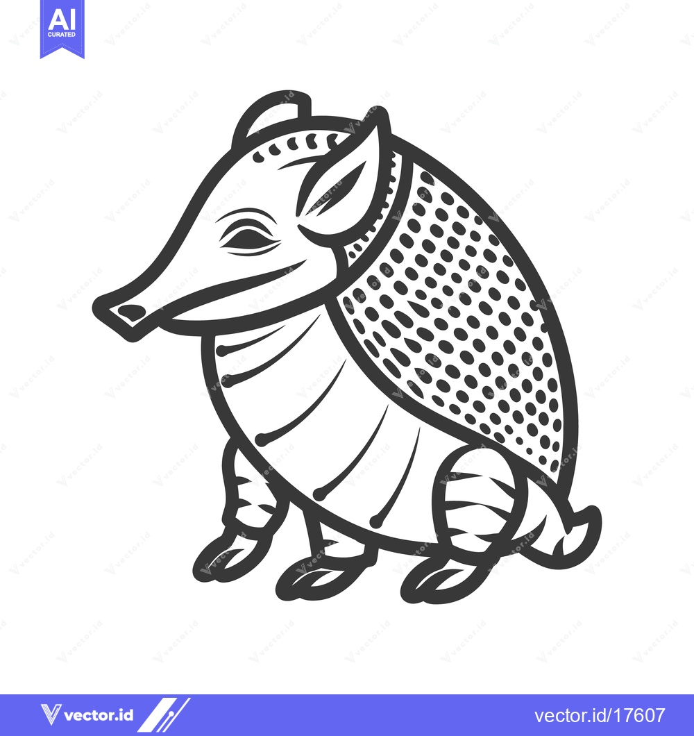 Premium Vector of A stylized illustration depicts a seated armadillo in black and white