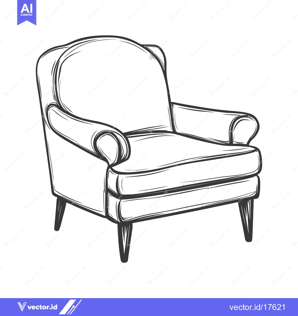 Premium Vector of A black and white sketch showing a comfortable upholstered armchair