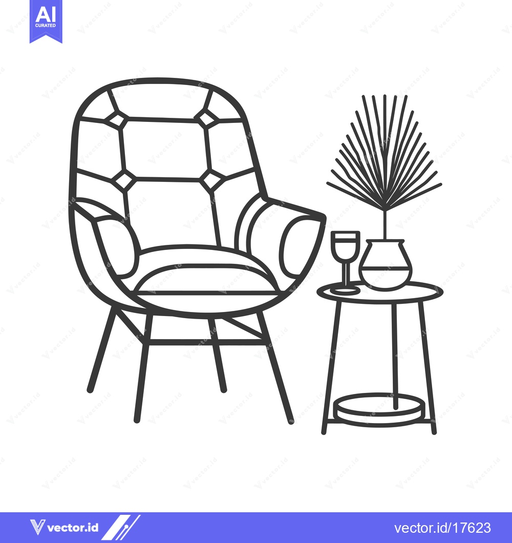 Premium Vector of Armchair with Side Table and a Plant in a Vase