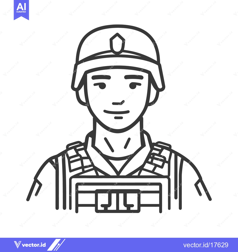 Premium Vector dari An illustrated portrayal of a soldier wearing protective military equi