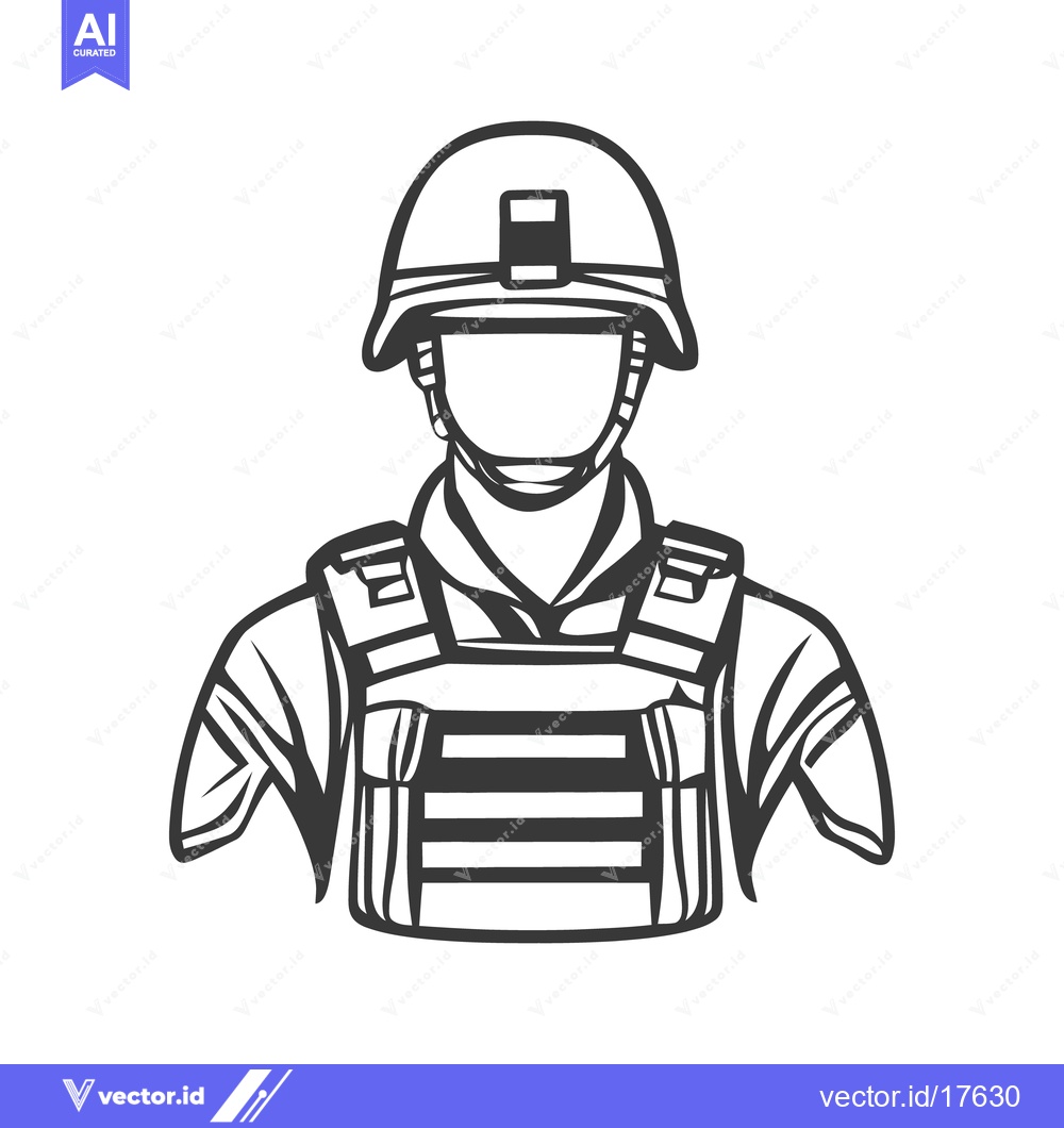 Premium Vector of A detailed monochrome illustration depicting a soldier in combat gear