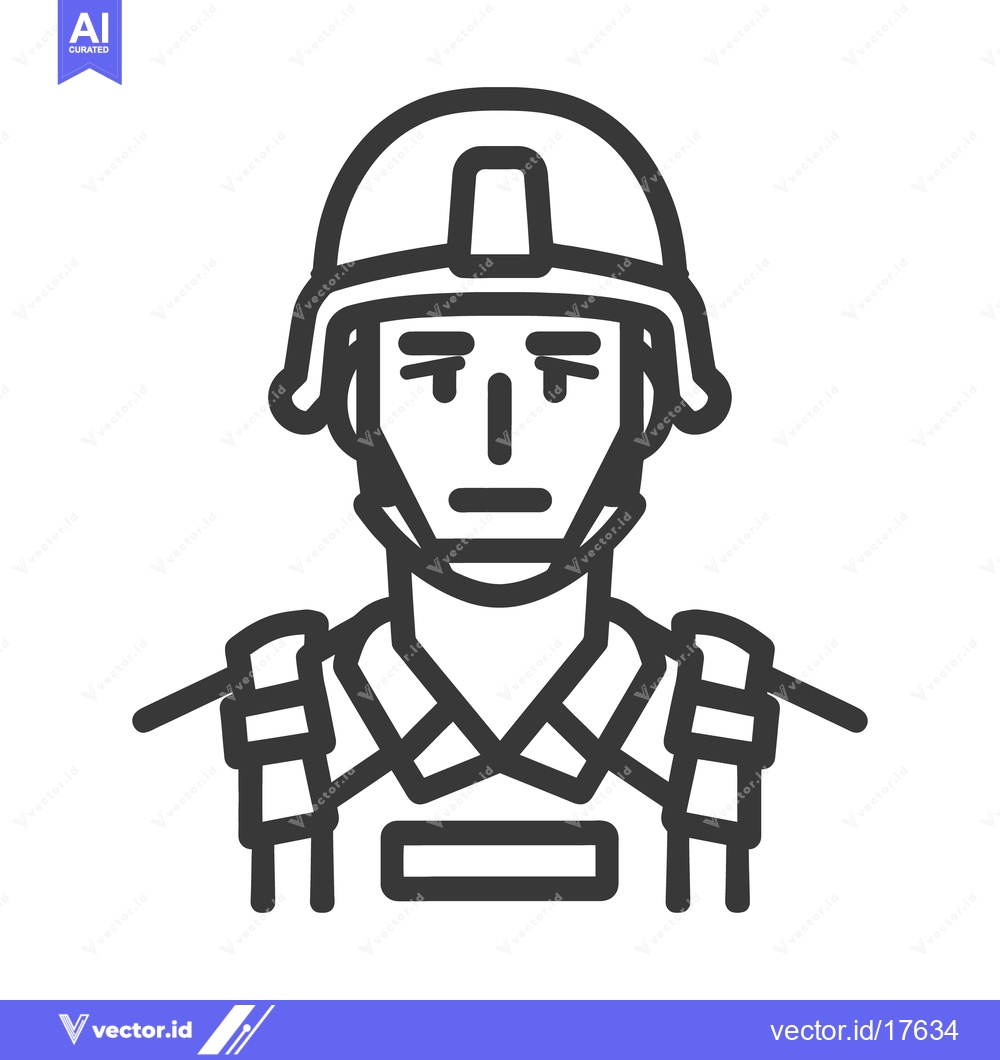 Premium Vector dari A stylized illustration depicts a soldier wearing protective gear and