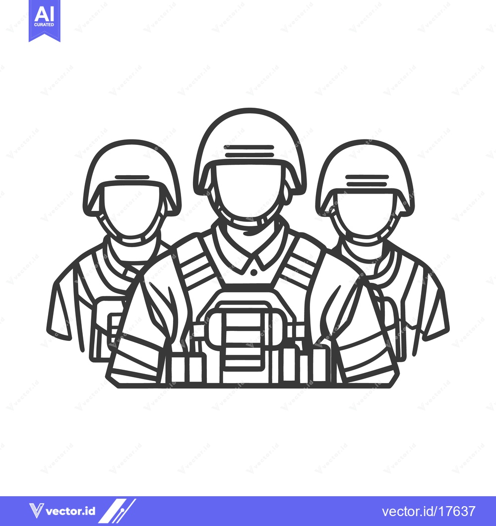 Premium Vector dari Three soldiers stand together in tactical military protective gear