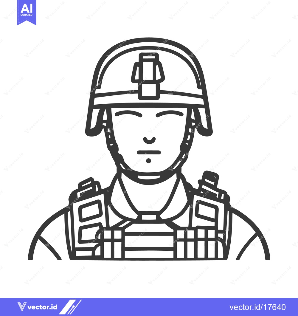 Premium Vector of A line drawing depicting a soldier wearing protective combat gear