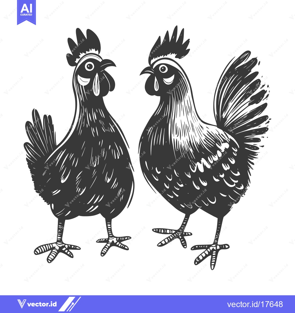 Premium Vector dari A Rooster and a Hen Standing Side by Side