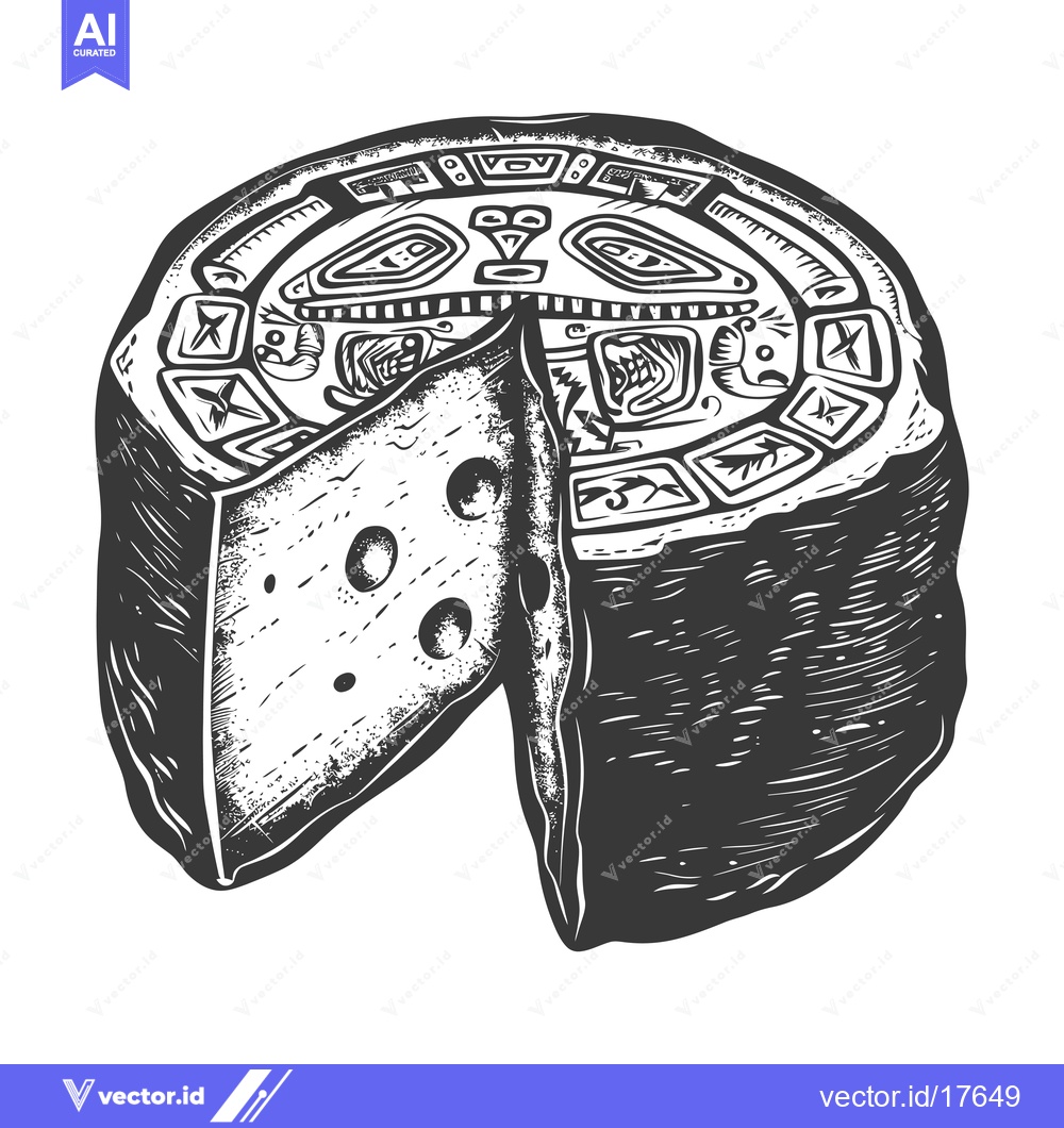 Premium Vector of A Round Cheese Wheel with a Slice Removed and Aztec Design