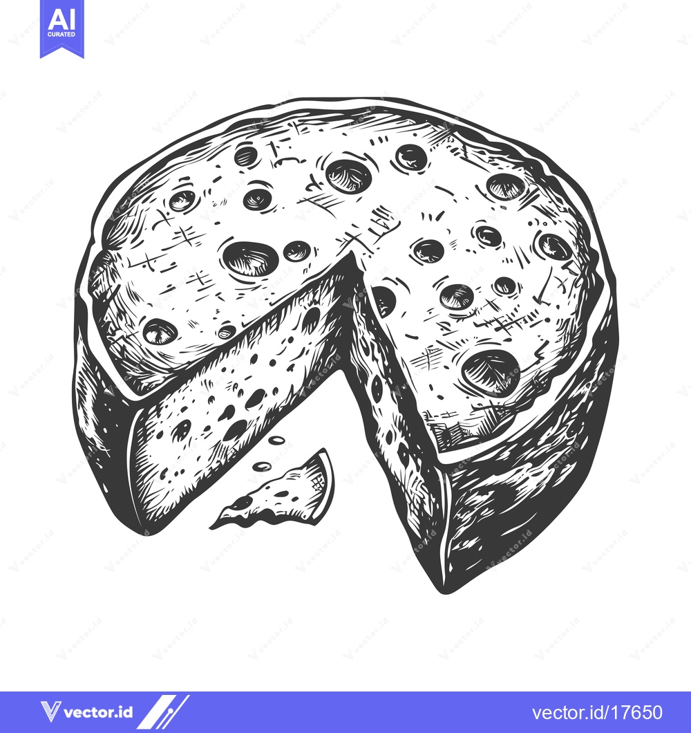 Premium Vector dari A Round of Emmental Cheese with a Slice Missing