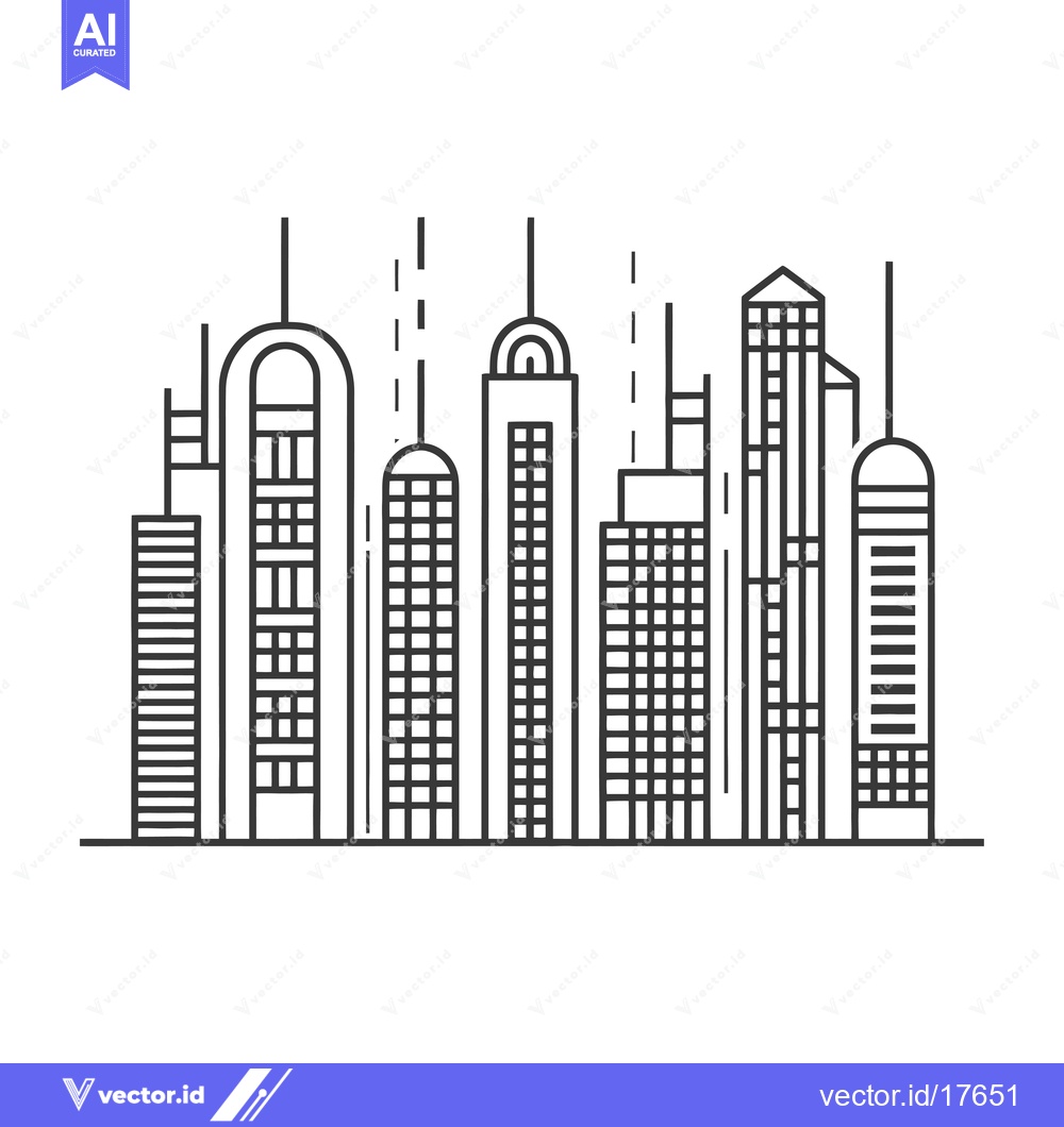 Premium Vector dari A Row of Seven Modern Skyscrapers in a Linear Outline Style