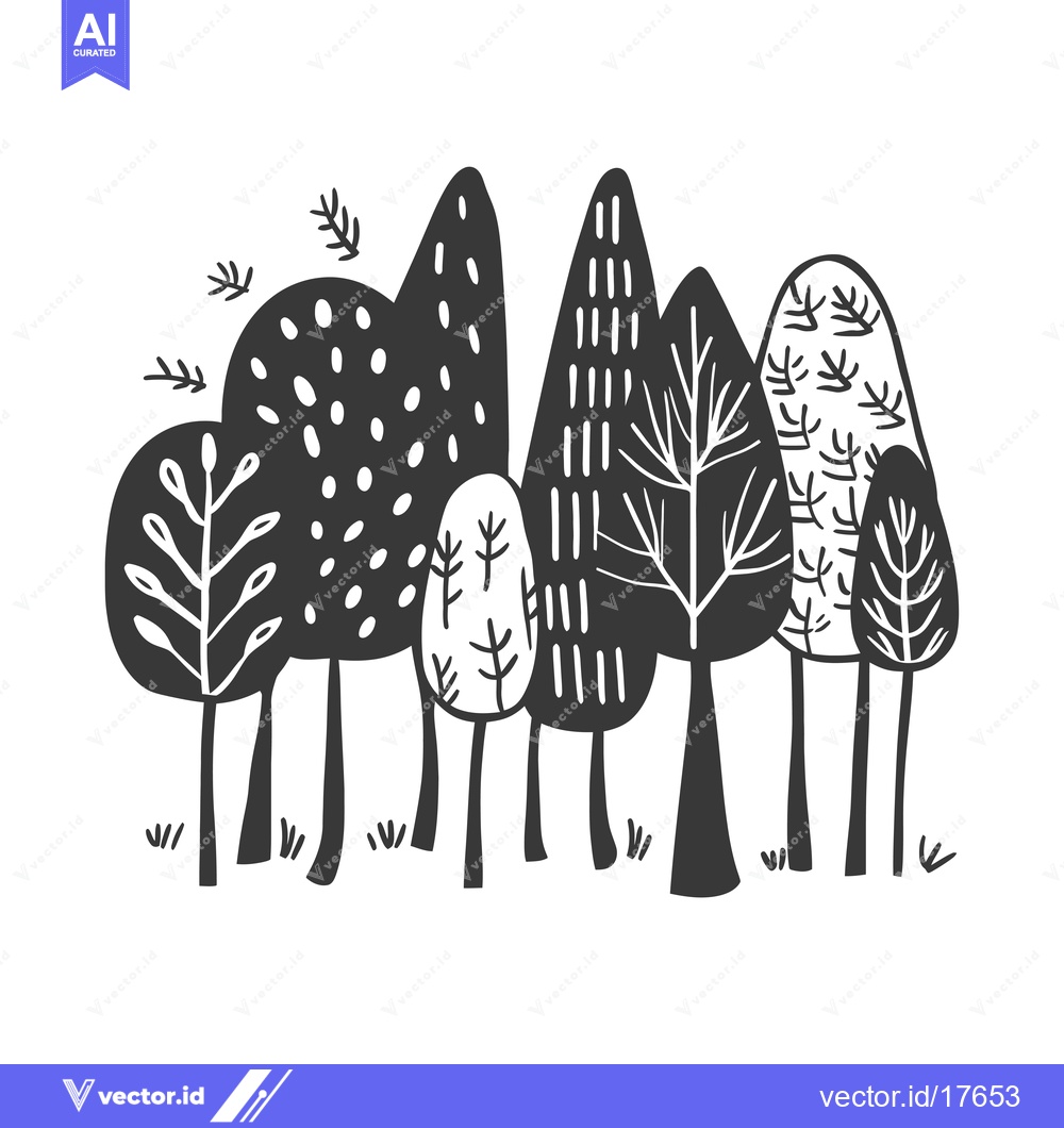 Premium Vector dari A Row of Six Abstract Black and White Trees