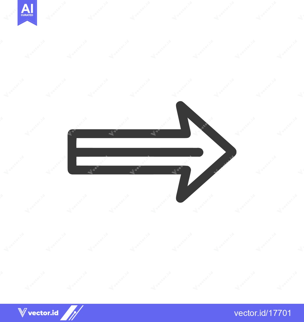 Premium Vector of Bold Right Arrow Icon with Three Horizontal Lines, Isolated on White