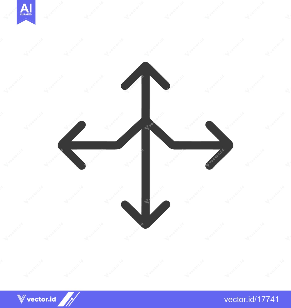 Premium Vector dari Four-Way Arrow Icon: Directional Symbol with Bold Outline on White Bac