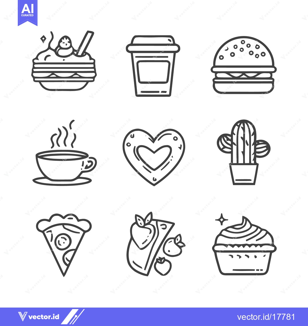 Premium Vector dari Food and Drink Icon Set: Dessert, Coffee, Burger, Pizza, and More