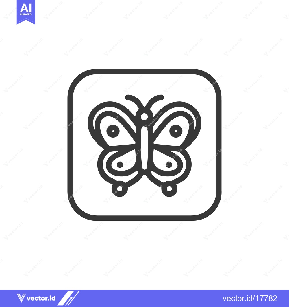 Premium Vector dari Minimalist Butterfly Icon in Rounded Square Frame, Black Outline