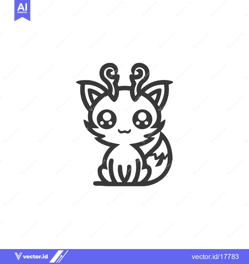 Premium Vector of Adorable Kawaii Fox with Antlers: Minimalist Line Art Illustration