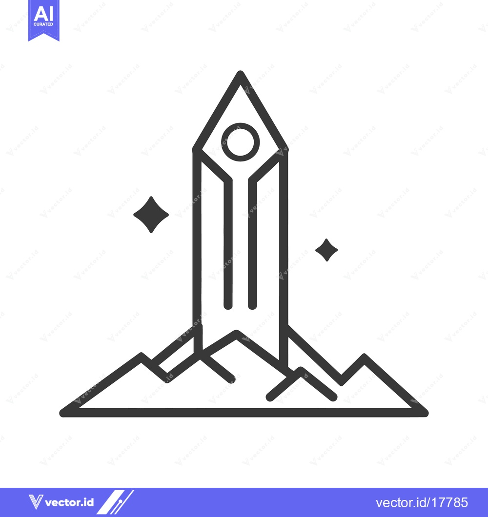 Premium Vector dari A stylized tower monument rising above mountain peaks is shown