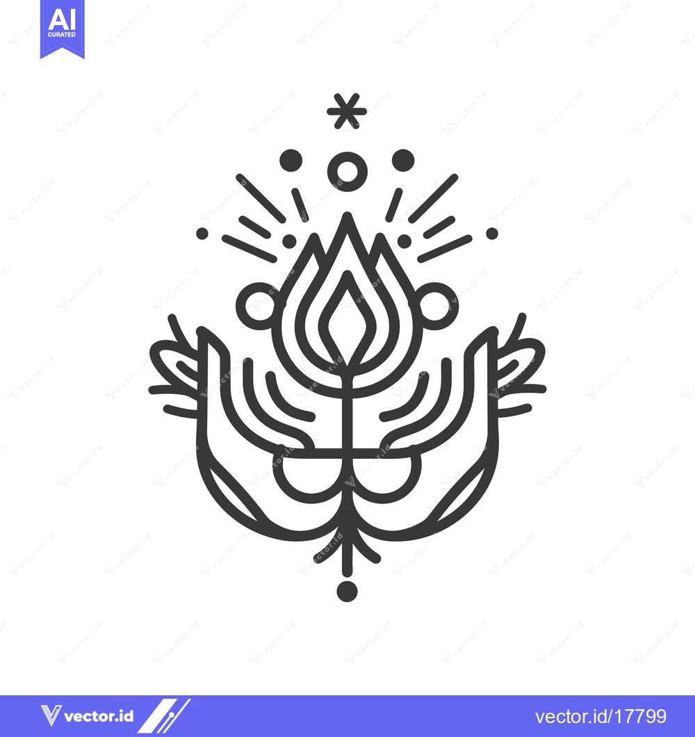 Premium Vector of A symmetrical line drawing depicting a floral and hand motif