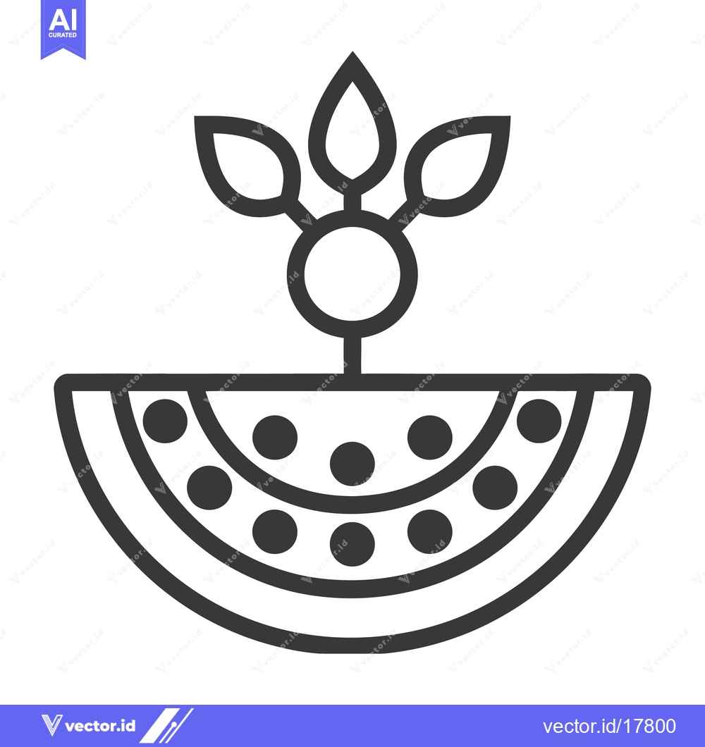 Premium Vector of Black and white illustration of a watermelon with leaves on top