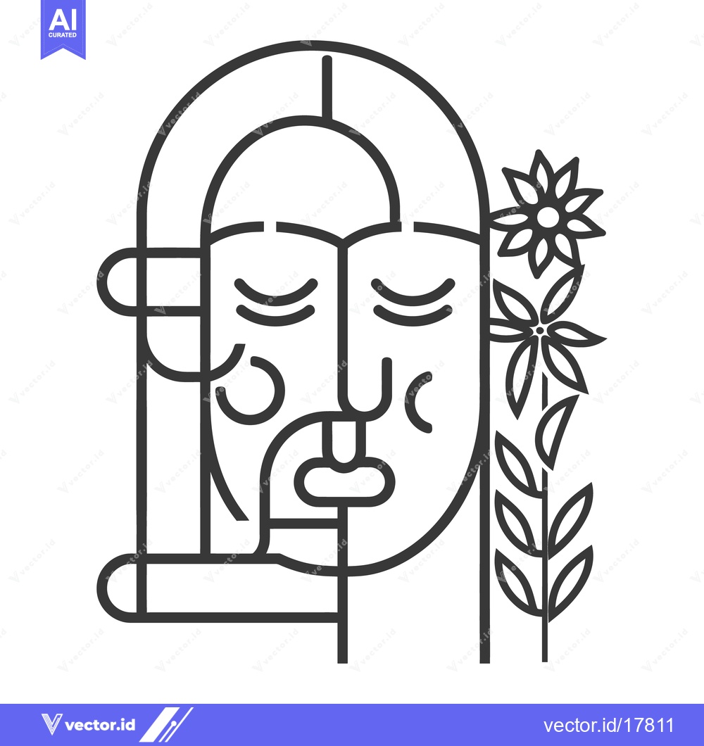 Premium Vector of Abstract Line Art Portrait of a Woman with Floral Adornments