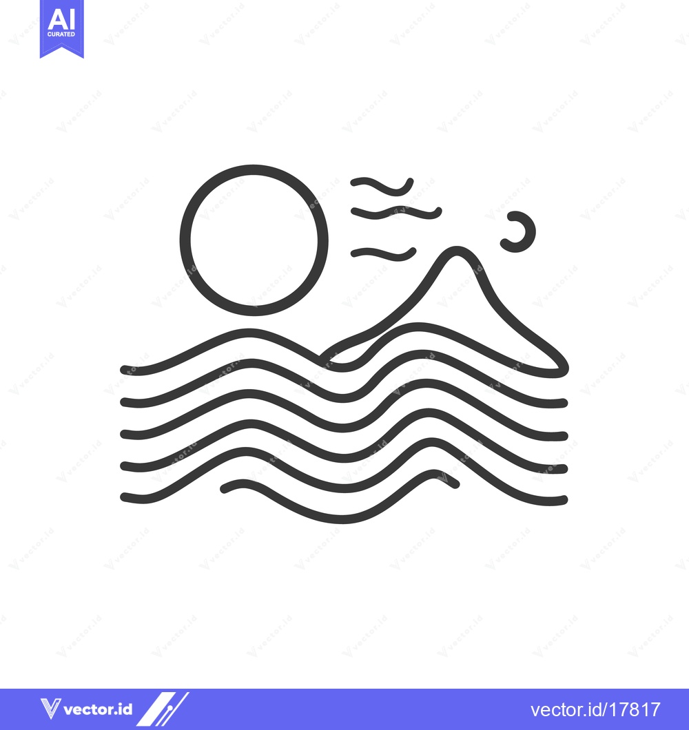 Premium Vector dari A simple line art depiction of nature with mountains and water