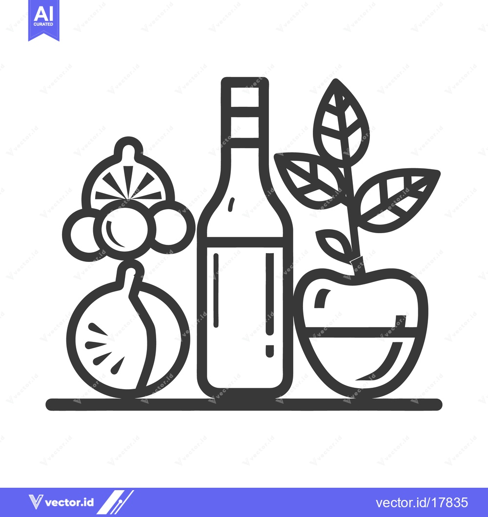 Premium Vector dari Simple illustration of a fruit arrangement and bottle of liquid