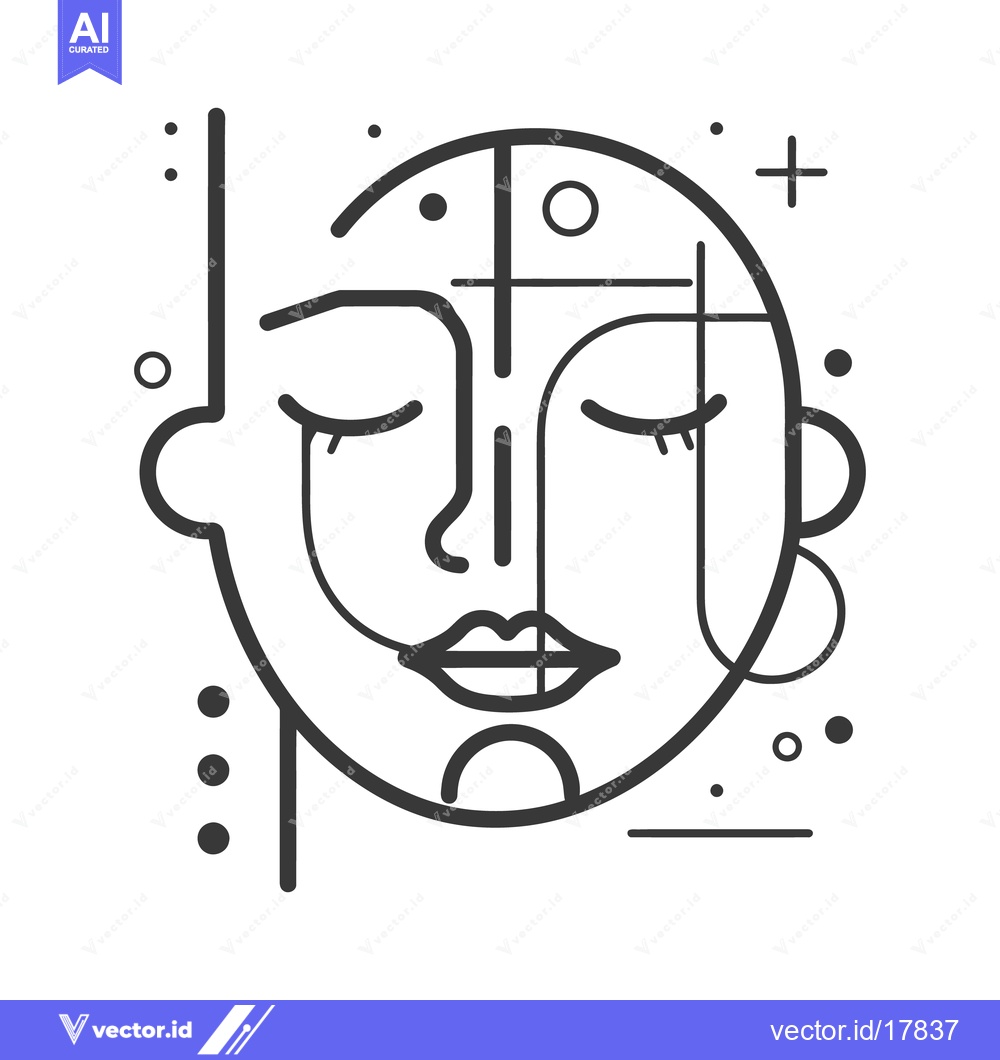 Premium Vector dari Simplified linear artistic illustration of a human face in monochrome