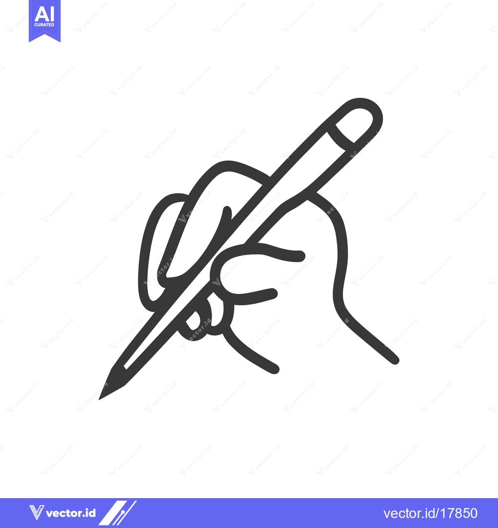 Premium Vector dari A black outline drawing shows a hand holding a pencil