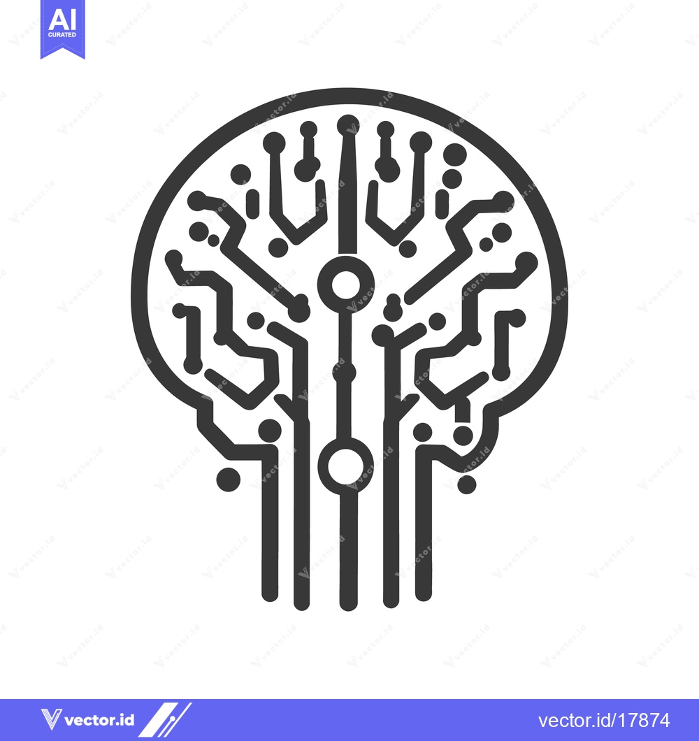 Premium Vector dari A graphic symbol depicting an electronic circuit shaped like a brain