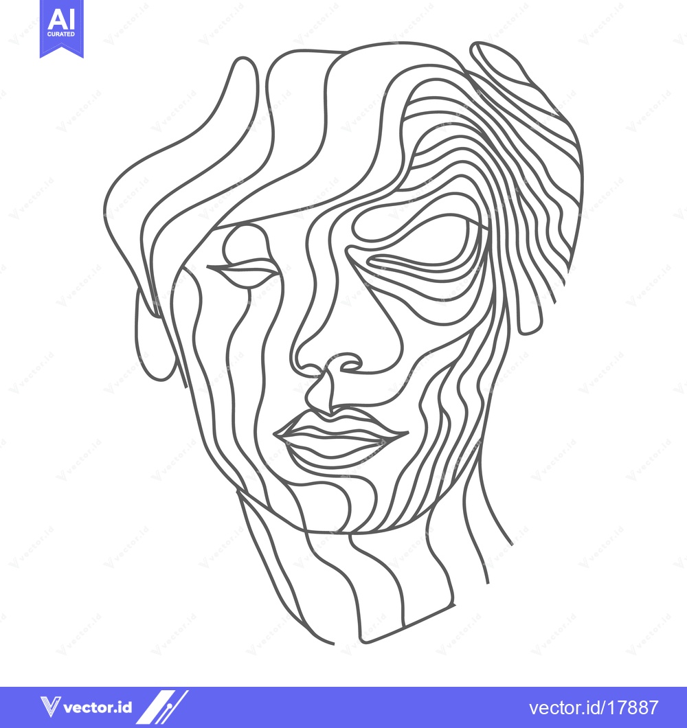 Premium Vector of An artistic line drawing depicts a stylized human face