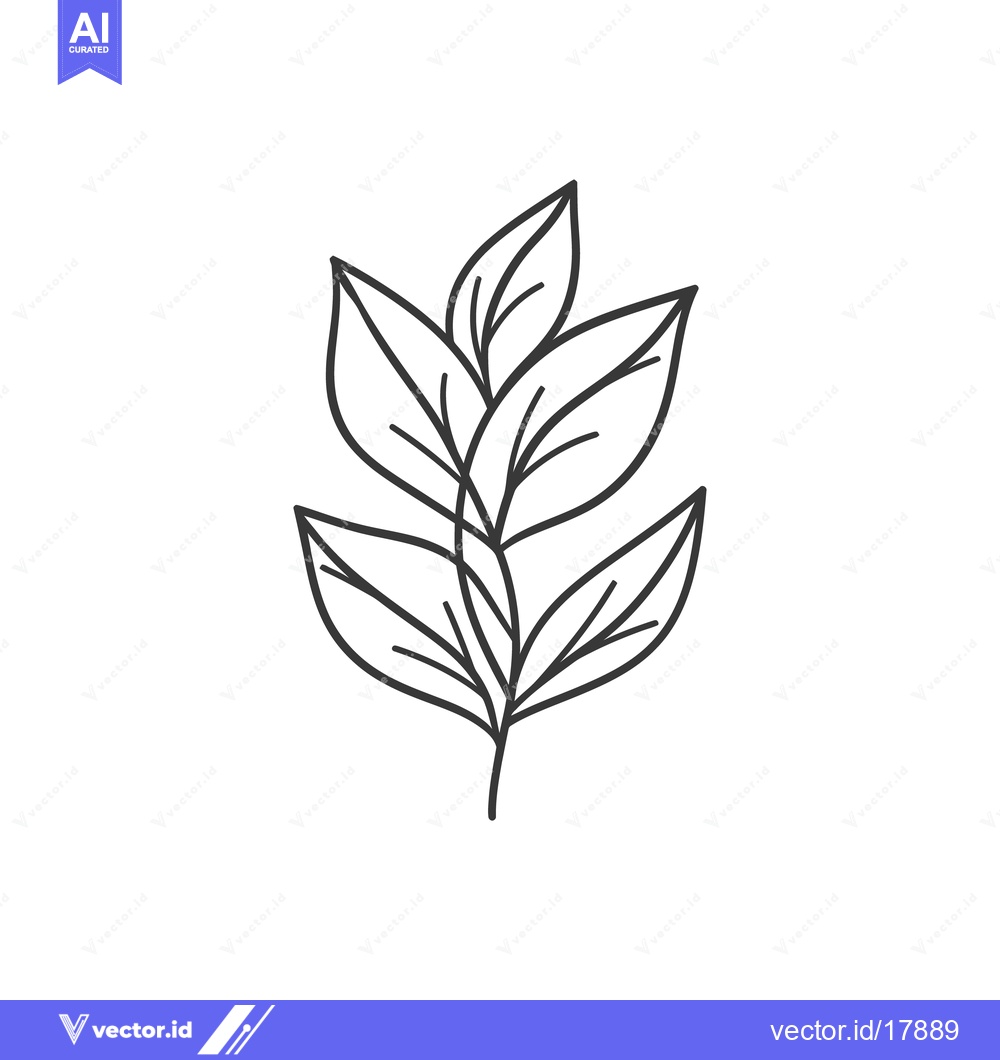 Premium Vector dari Simple black line illustration shows a sprig of fresh leaves