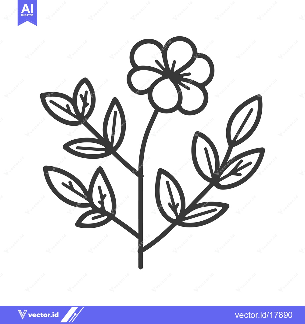 Premium Vector dari A simple stylized flower illustration with several surrounding leaves