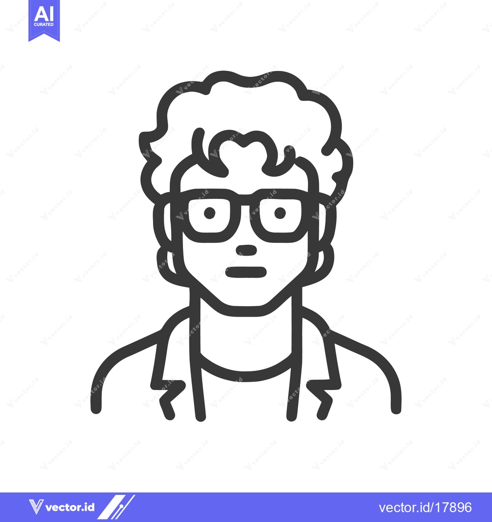 Premium Vector of Minimalist Line Art Portrait: Man with Curly Hair and Glasses