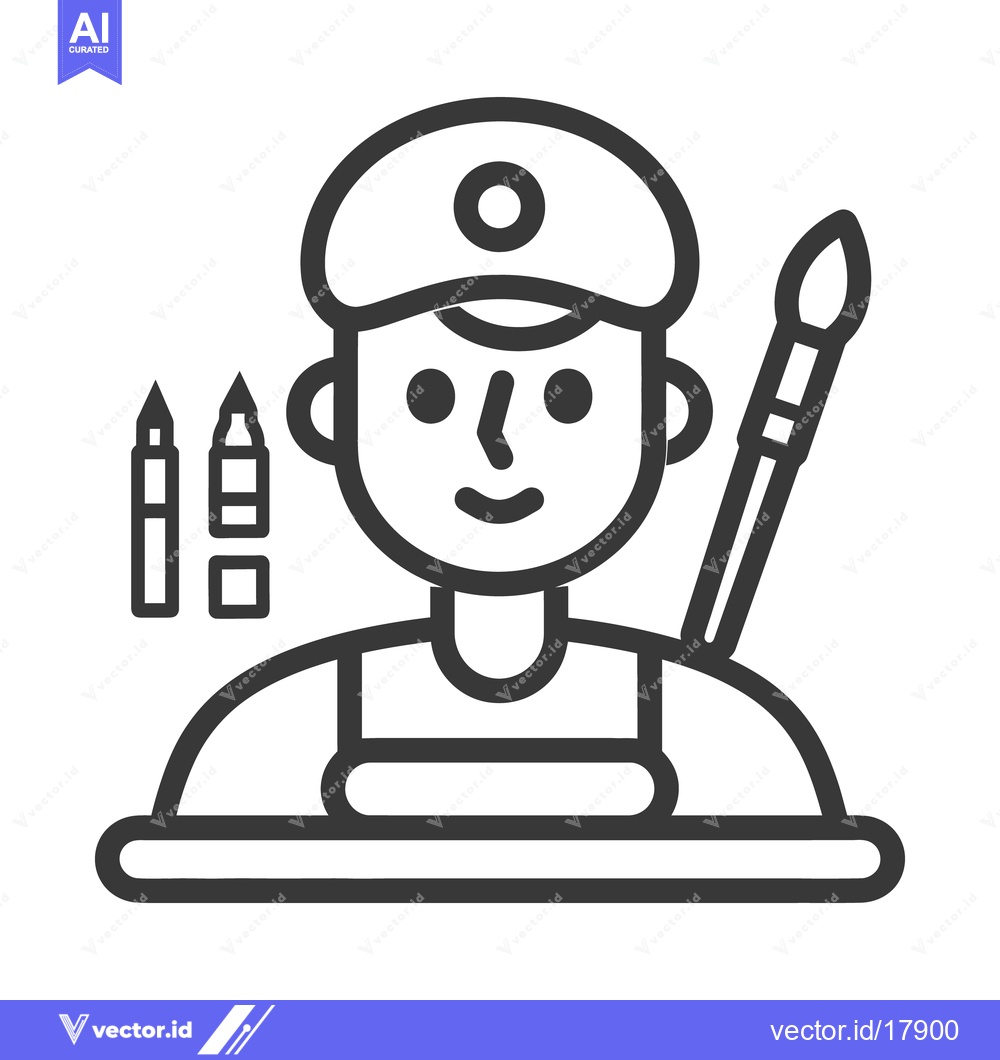 Premium Vector dari An illustration featuring a person with art supplies and a paint brush