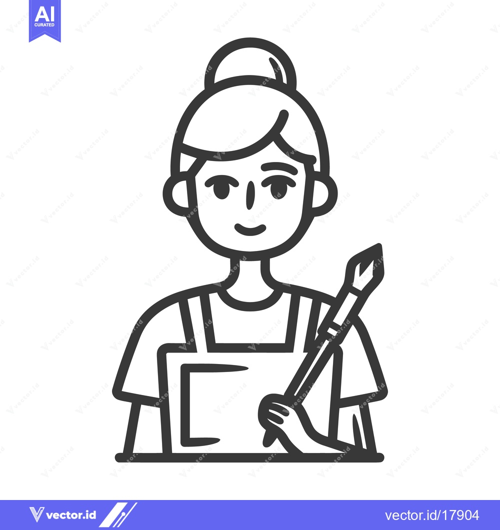 Premium Vector dari A smiling woman artist holding a paintbrush and a blank canvas