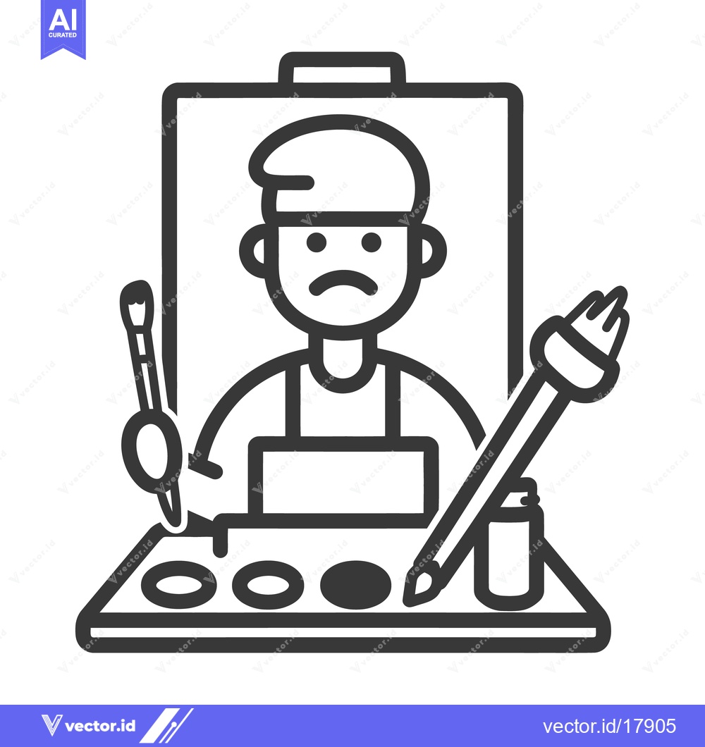Premium Vector of An artist with sad expression and painting supplies in view