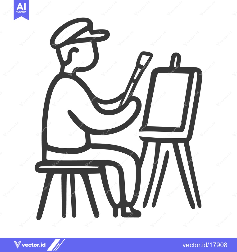 Premium Vector of An artist is painting at an easel holding a paintbrush