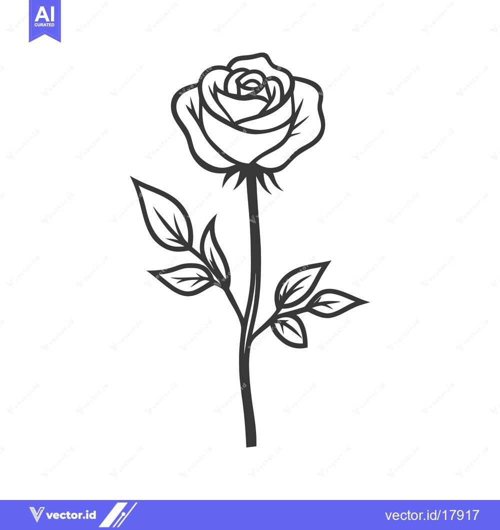 Premium Vector of A single rose in black lines against a white background