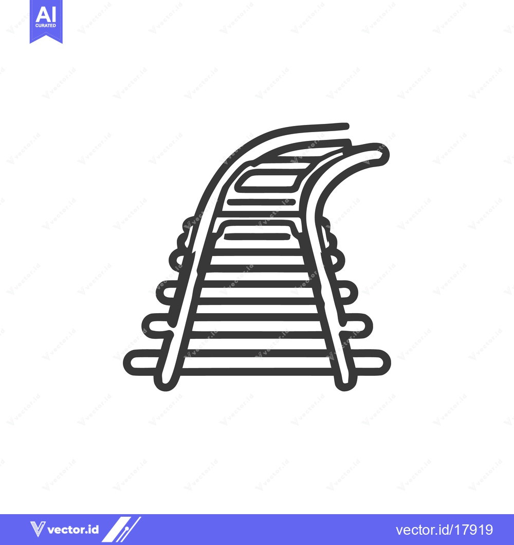 Premium Vector dari Curved Railway Track Icon, Black and White Minimalist Design