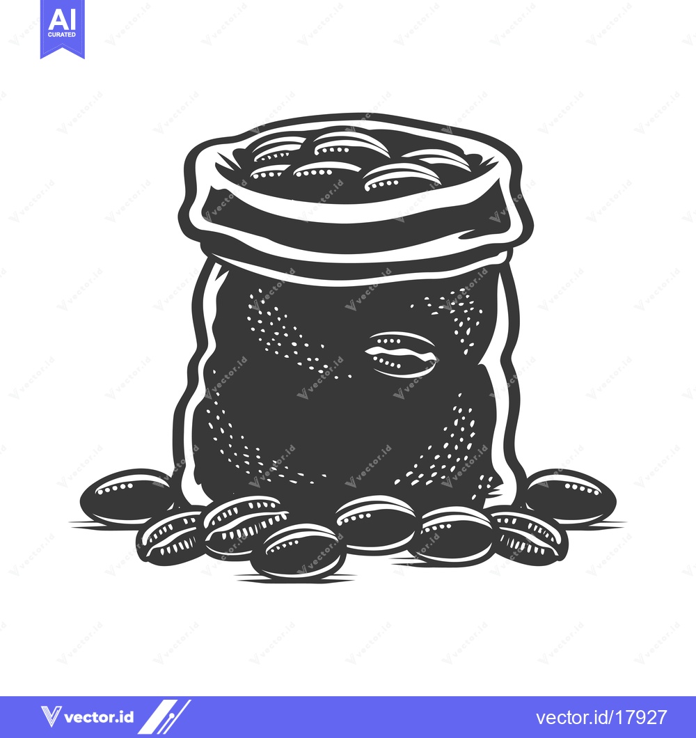 Premium Vector of A sack of coffee beans with beans scattered around
