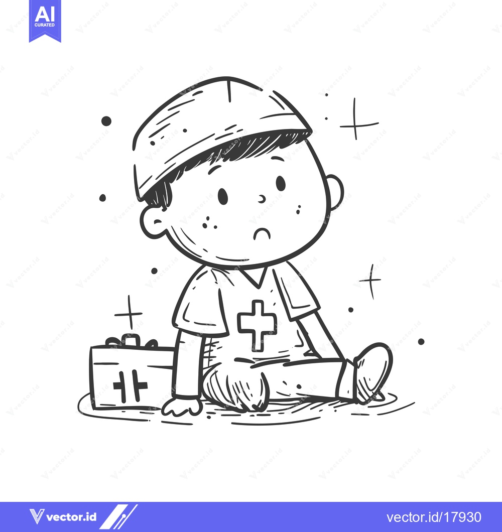 Premium Vector of A Sad Cartoon Character Dressed as a Medic